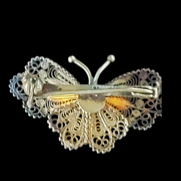 Vintage Mid-Century Gold Vermeil Overlay Filigree Butterfly Brooch/Pin - Picture 7 of 9
